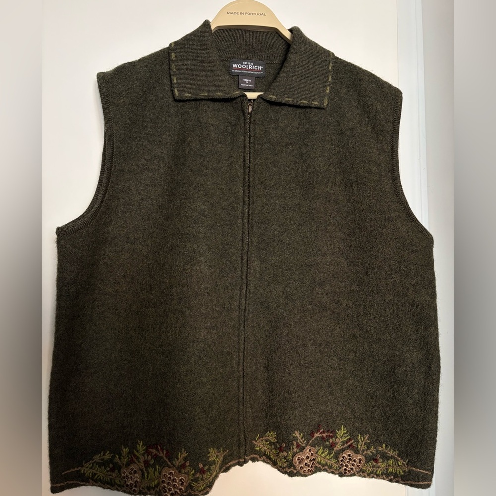 Woolrich Olive Zip-Up Sweater Vest